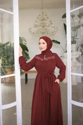 Burgundy Beaded Robe Dress Nsr5016-Burgundy - 3