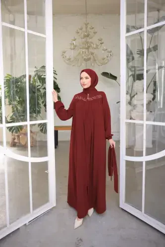 Burgundy Beaded Robe Dress Nsr5016-Burgundy - 4