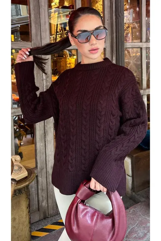 Burgundy Bicycle Collar Knitted Tricot Sweater MG2009-Burgundy - 7