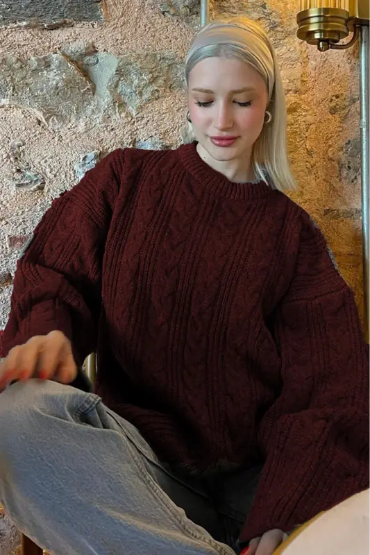 Burgundy Bicycle Collar Knitted Tricot Sweater MG2009-Burgundy - 8
