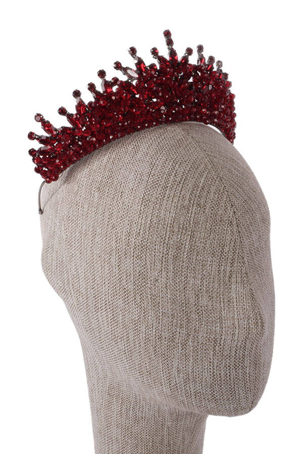 Burgundy Bridal Henna Wedding Crown with Crystal Stone and Bead Embellishments - 9