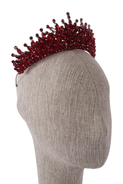 Burgundy Bridal Henna Wedding Crown with Crystal Stone and Bead Embellishments - 2