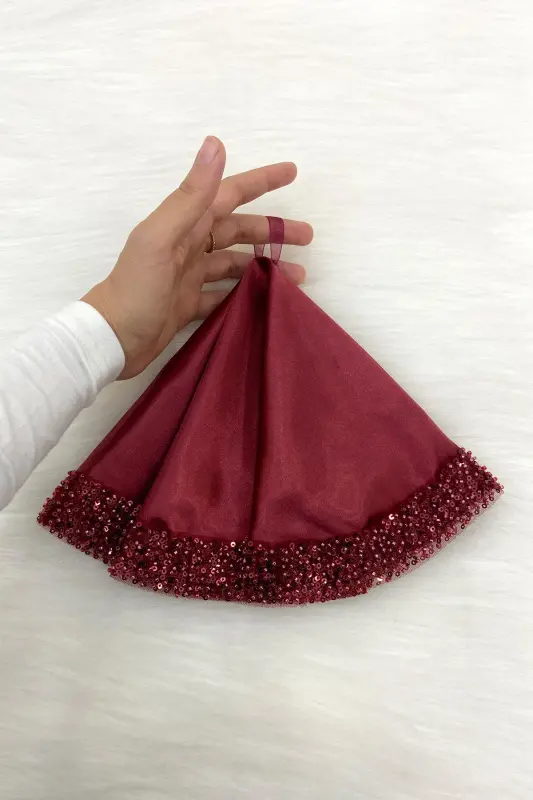 Burgundy Bride Groom Handkerchief Sequined, Halay Handkerchief, Wedding Henna Circumcision Engagement Bride Bachelorette-ORKİDESATENMENDİLBORDO - 2