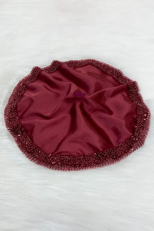 Burgundy Bride Groom Handkerchief Sequined, Halay Handkerchief, Wedding Henna Circumcision Engagement Bride Bachelorette-ORKİDESATENMENDİLBORDO - 3