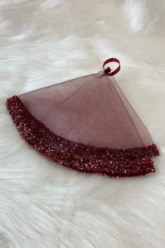 Burgundy Bride Handkerchief, Wedding Halay Handkerchief, Kina Handkerchief with Glass Bead and Sequin Print-Burgundy - 3