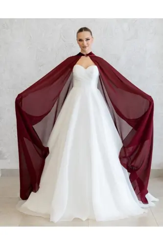 Burgundy Chiffon Kaftan - Bridal Overdress - Bindallı - Burgundy Chiffon Kaftan - Burgundy Henna Dress - 1