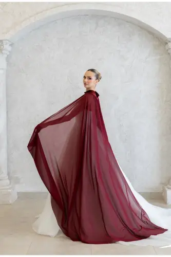 Burgundy Chiffon Kaftan - Bridal Overdress - Bindallı - Burgundy Chiffon Kaftan - Burgundy Henna Dress - 3
