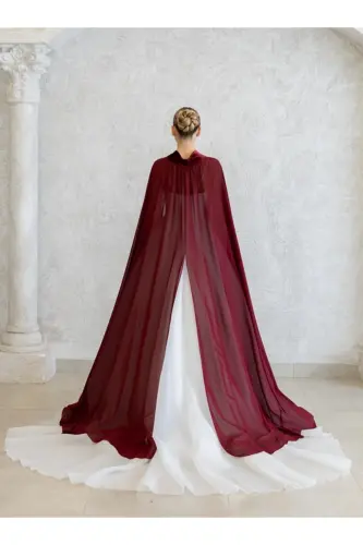 Burgundy Chiffon Kaftan - Bridal Overdress - Bindallı - Burgundy Chiffon Kaftan - Burgundy Henna Dress - 4