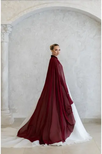 Burgundy Chiffon Kaftan - Bridal Overdress - Bindallı - Burgundy Chiffon Kaftan - Burgundy Henna Dress - 5
