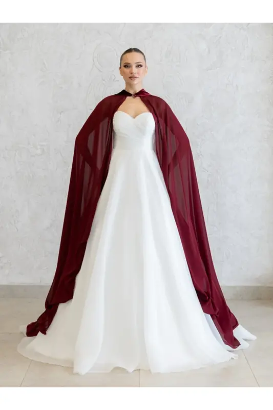 Burgundy Chiffon Kaftan - Bridal Overdress - Bindallı - Burgundy Chiffon Kaftan - Burgundy Henna Dress - 7