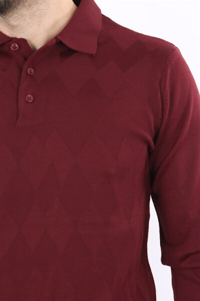 Burgundy Classic Fit Patterned Polo Neck Knit Sweater - 10