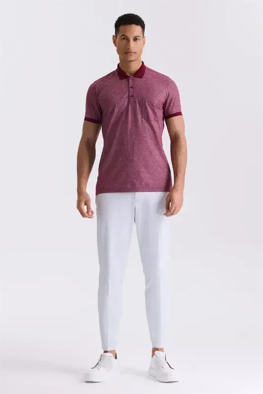 Burgundy Classic Fit Pocket T-shirt with Pattern - 2