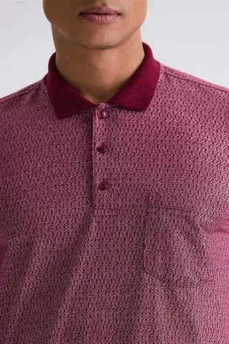 Burgundy Classic Fit Pocket T-shirt with Pattern - 3