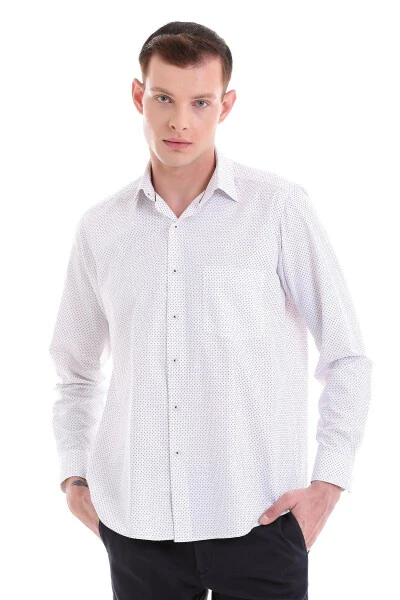 Burgundy Classic Fit Printed Cotton Slim Collar Long Sleeve - HATEMOĞLU