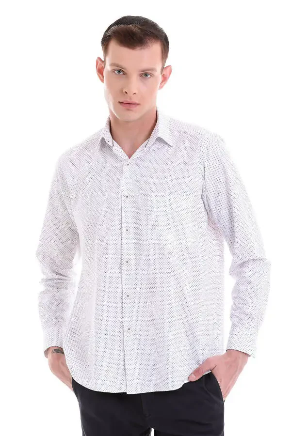 Burgundy Classic Fit Printed Cotton Slim Collar Long Sleeve - 1