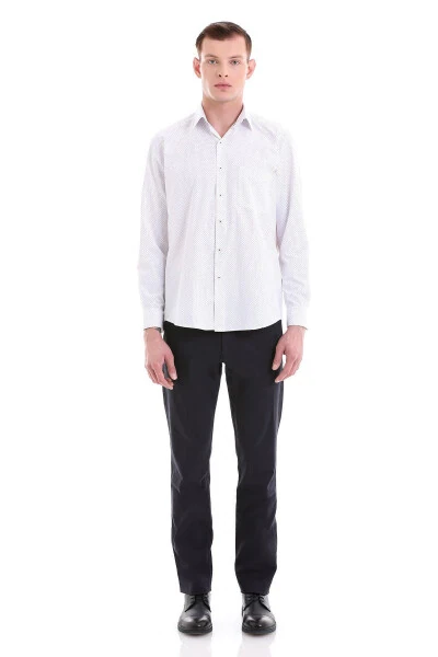 Burgundy Classic Fit Printed Cotton Slim Collar Long Sleeve - HATEMOĞLU (1)