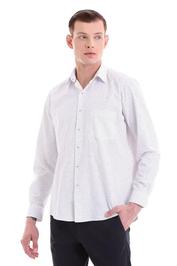 Burgundy Classic Fit Printed Cotton Slim Collar Long Sleeve - 3