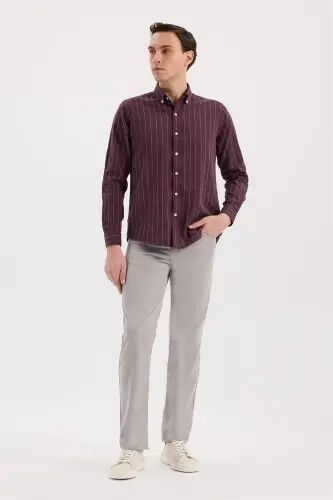 Burgundy Comfort Fit Button-Down Collar Cotton Shirt - JAKAMEN (1)