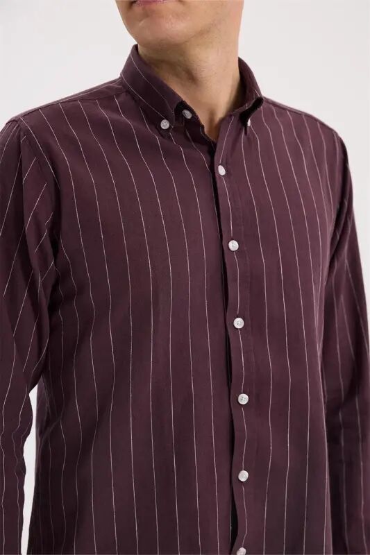 Burgundy Comfort Fit Button-Down Collar Cotton Shirt - 3