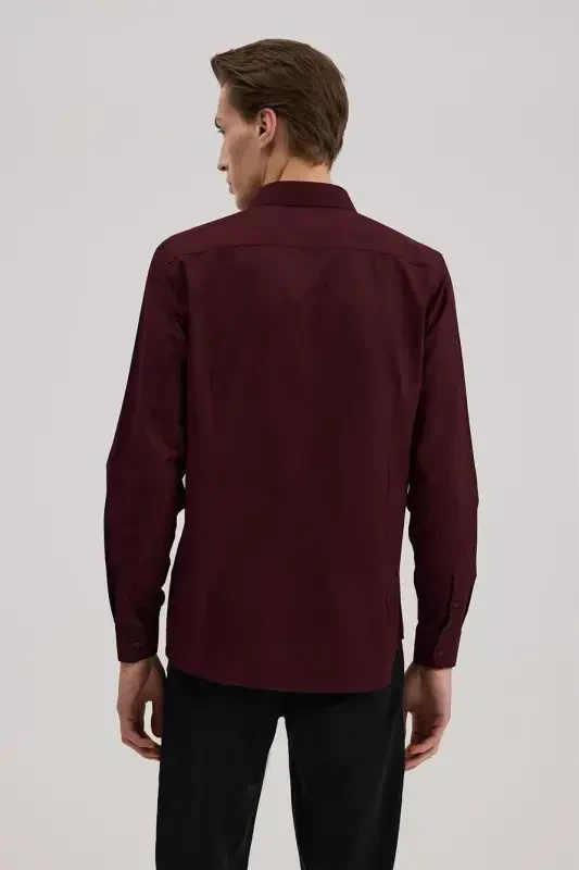 Burgundy Comfort Fit Button-Down Collar Patterned Shirt - 4