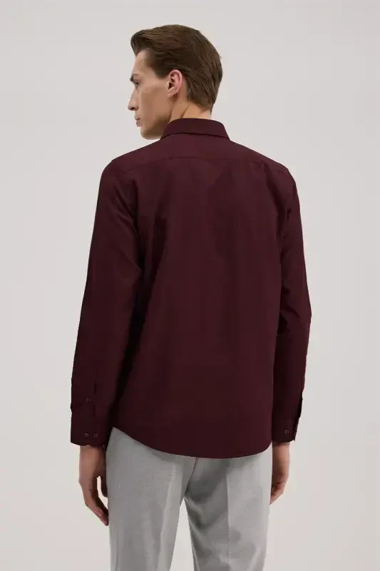 Burgundy Comfort Fit Classic Collar Cotton Blend Shirt - 4