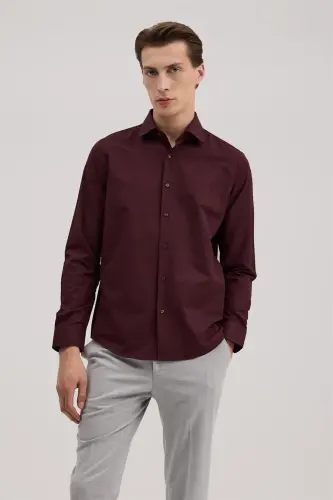 Burgundy Comfort Fit Classic Collar Cotton Blend Shirt - JAKAMEN (1)