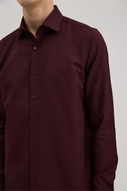 Burgundy Comfort Fit Classic Collar Cotton Blend Shirt - 3