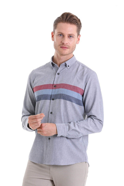 Burgundy Comfort Fit Plain Button-Down Collar Long Sleeve Casual 