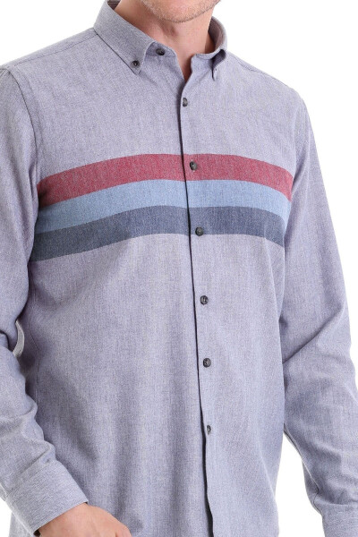 Burgundy Comfort Fit Plain Button-Down Collar Long Sleeve Casual - 4