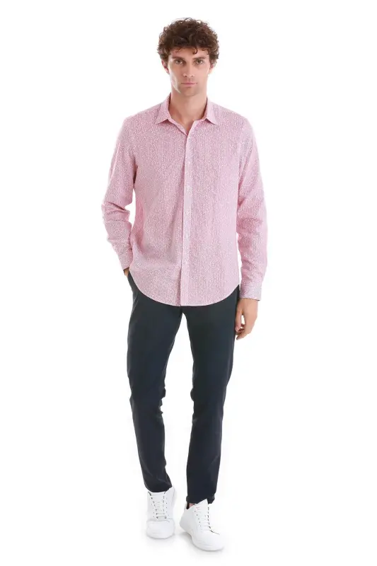 Burgundy Comfort Fit Printed Slim Collar Long Sleeve Spo - 2