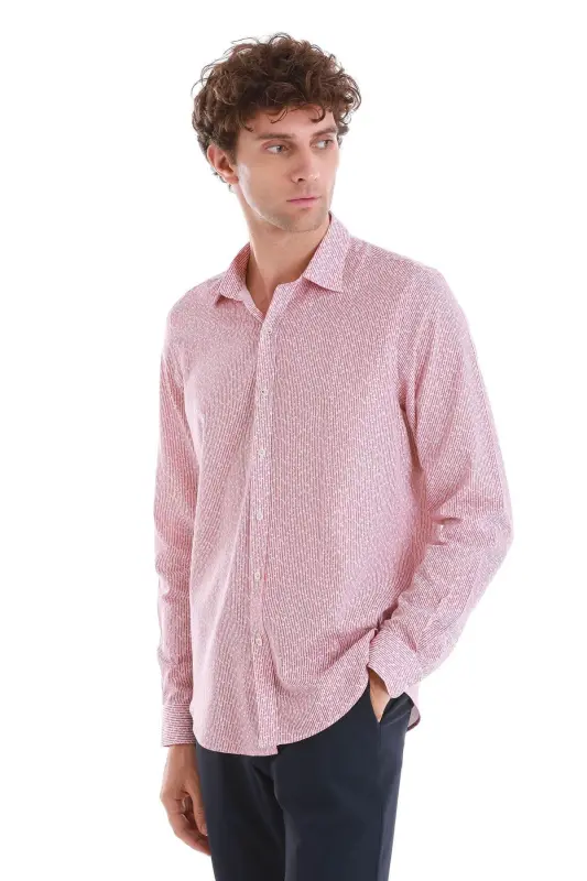 Burgundy Comfort Fit Printed Slim Collar Long Sleeve Spo - 3