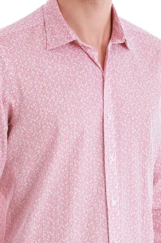 Burgundy Comfort Fit Printed Slim Collar Long Sleeve Spo - 5