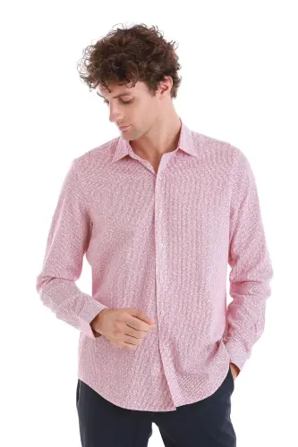 Burgundy Comfort Fit Printed Slim Collar Long Sleeve Spo - 4
