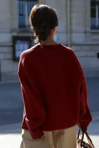 Burgundy Crew Neck Oversize Knit Sweater MG1972-Burgundy - 6