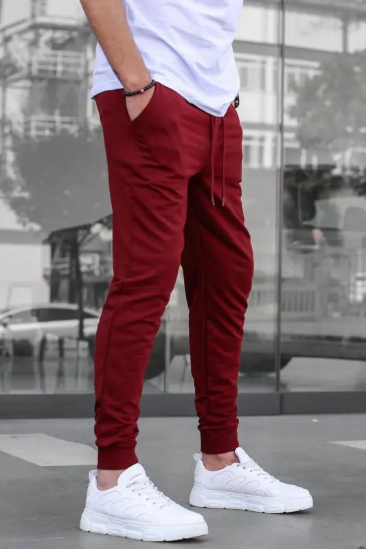 Burgundy Elastic Hem Men's Sweatpants 4821-Burgundy - 6