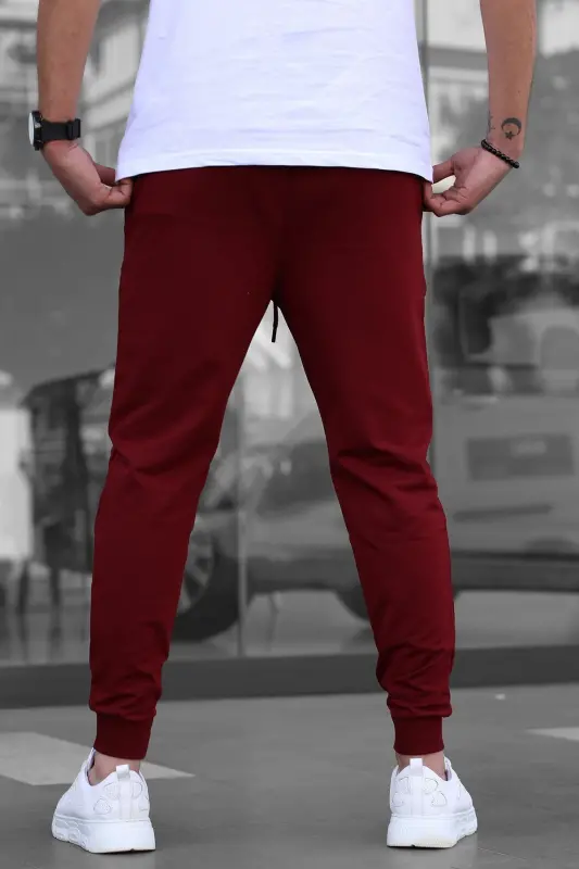 Burgundy Elastic Hem Men's Sweatpants 4821-Burgundy - 7