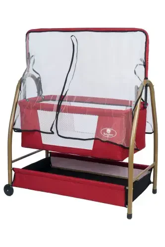 Burgundy Gold Linen Fabric Rockable Fixable Portable Hammock Basket Cradle-Burgundy - BEBELOVV (1)