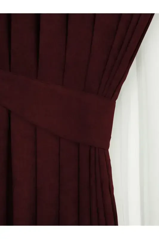 Burgundy Honeycomb Velvet Textured Curtain Plain Stitched Extrafor Gathering 1st Class Quality-Light Burgundy - 3