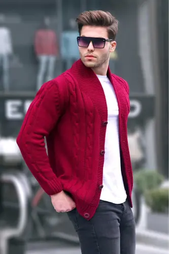 Burgundy Knitted Men's Cardigan 9053-Burgundy 
