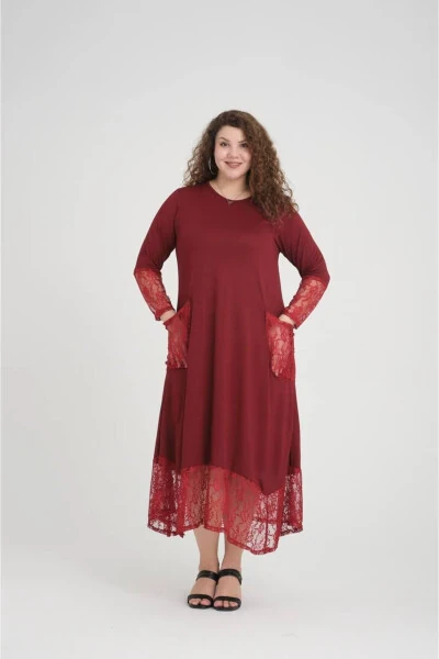 Burgundy Lace Detail Plus Size Dress - 6