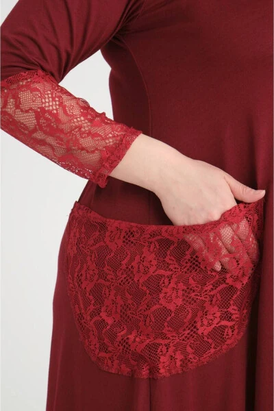 Burgundy Lace Detail Plus Size Dress - 8