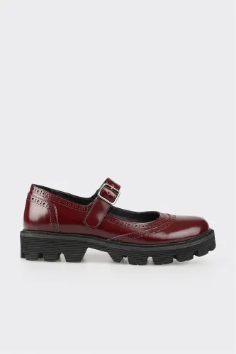Burgundy Leather Women's Casual Shoes-Burgundy - 1