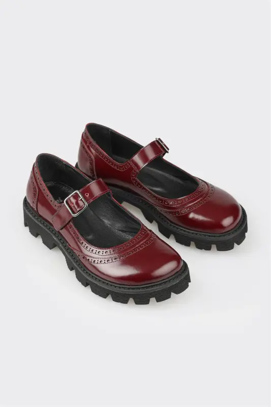 Burgundy Leather Women's Casual Shoes-Burgundy - 2