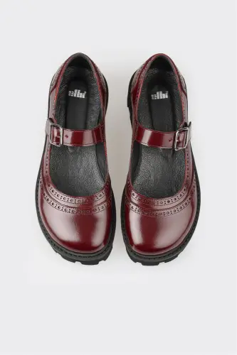 Burgundy Leather Women's Casual Shoes-Burgundy - 4