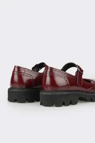 Burgundy Leather Women's Casual Shoes-Burgundy - 5