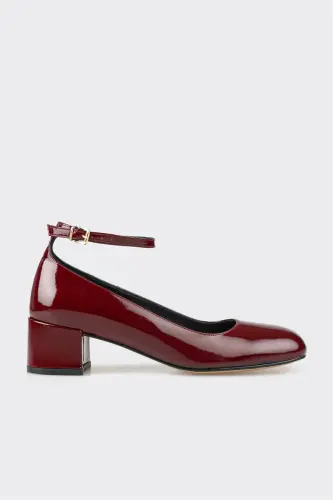 Burgundy Leather Women's High Heels 