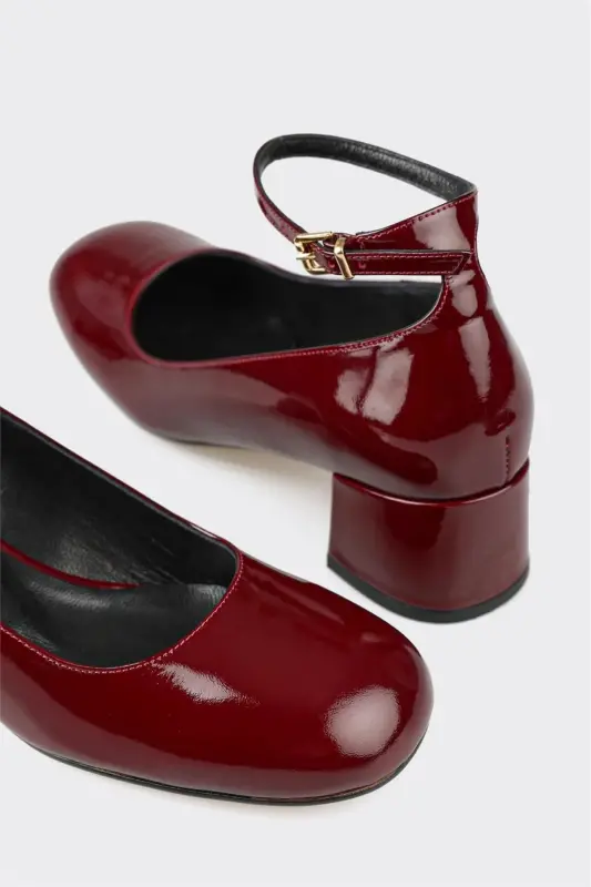 Burgundy Leather Women's High Heels - 4