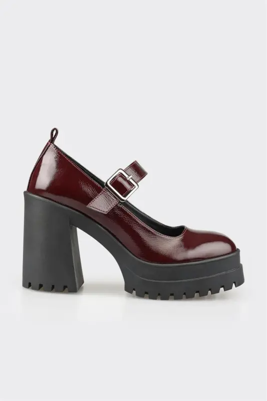 Burgundy Leather Women's High Heels - 1