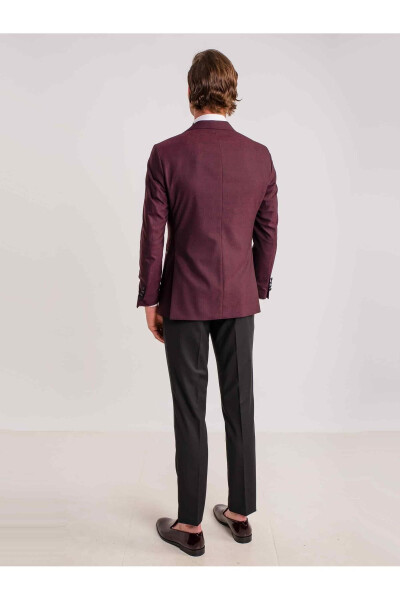 Burgundy Men's Modern Fit Striped Single Breasted Tuxedo Suit - 61321 - 9