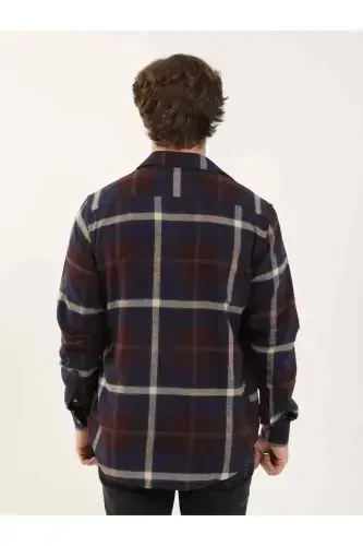 Burgundy Men's Regular Fit Plaid Pattern Classic Collar Long Sleeve Lumberjack Shirt - 5